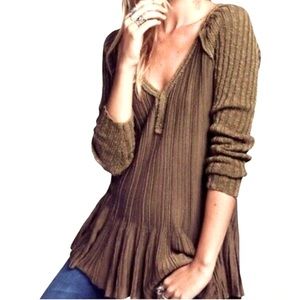 Free People Olive Green Comb Knit Tunic Sweater